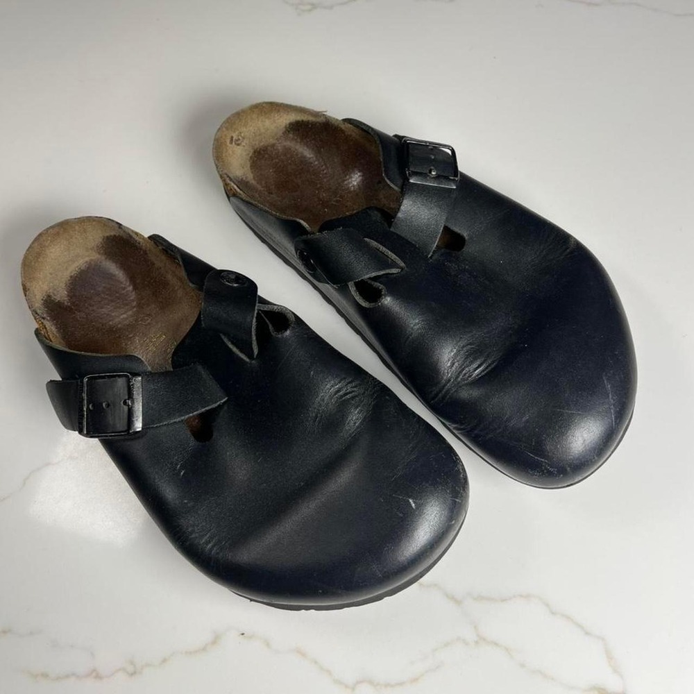 Birkenstock London Clogs Mens Black Leather Closed Toe Buckle EU 41 US 8